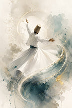 Whirling Dervish Blue Watercolor Wall Art full artwork preview