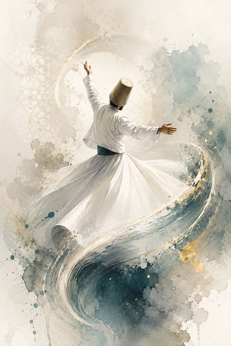 Whirling Dervish Blue Watercolor Wall Art full artwork preview