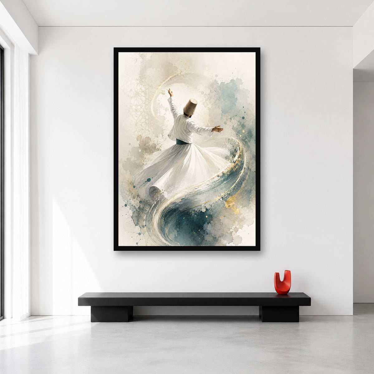 Whirling Dervish Blue Watercolor Wall Art in XL (A0) size reference